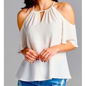 NWOT’s Shinestar cold shoulder flutter sleeve top